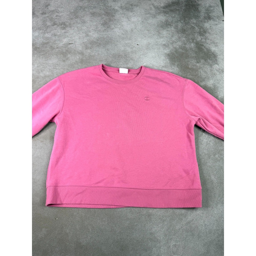 Champion Sweatshirt Womens 2X Pink Fleece Lined Cotton Embroidered Logo Pullover